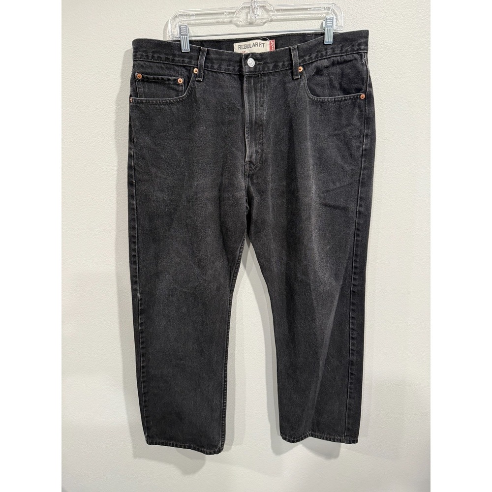Levi's 505 Straight Jeans Men's‎ 38x30 Black Denim Cotton Dark Wash Regular-Fit